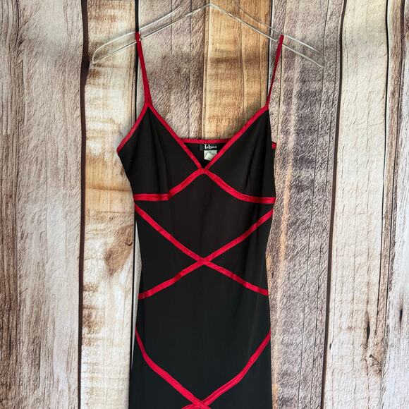 Taboo Dress Y2K Large Vintage Event Black Red Trim Asymmetrical Vampirecore - Picture 3 of 8